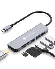 NOVOO R6 USB C Hub HDMI USB C Adapter mit MacBook Pro/Air M1 M2, Adapter USB C auf HDMI 4K, 3 x USB 3.0, Kartenleser SD & Micro SD, Multiport Dock kompatibel mit Dell Surface Lenovo Hp mehr Typ C Geräten- NH06S-630A1