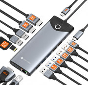 NOVOO USB C Docking Station Triple Display 15 in 1 Dual 4K@60Hz HDMI USB C Hub VGA Adapter Gigabit Ethernet 100W PD,10Gbps USB A+C Datenports,SD/TF Multiport Dock für MacBook HP Dell Lenovo Surface- NHM15S-168H