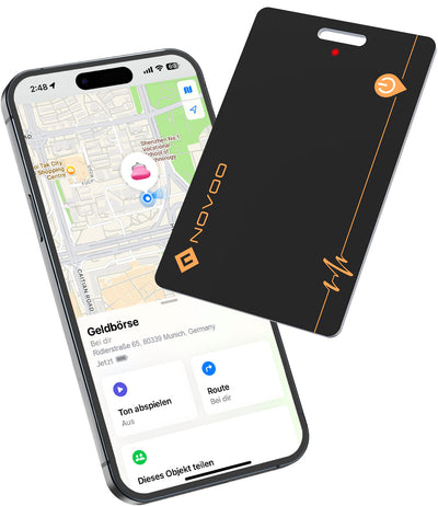 NOVOO Dünne Geldbörsen Tracker Wiederaufladbarer Air Tag Karte mit Apple Find My (nur iOS) Smart Bluetooth Geldbörsenfinder IP68 Wasserdicht SmartTag Card kompatibel für Wallet, Reisepässe, Gepäck- NFC3-207A