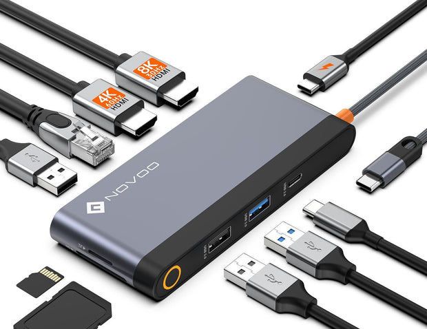 NOVOO USB C Hub with 100W PD, 8 in 1 Giga Ethernet to USB C Adapter NOVOO USB C Hub with 100W PD, 8 in 1 Giga Ethernet to USB C Adapter