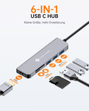 NOVOO R6 USB C Hub HDMI USB C Adapter mit MacBook Pro/Air M1 M2, Adapter USB C auf HDMI 4K, 3 x USB 3.0, Kartenleser SD & Micro SD, Multiport Dock kompatibel mit Dell Surface Lenovo Hp mehr Typ C Geräten- NVHUBGY06PDNS-2