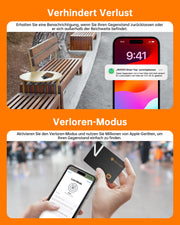 NOVOO Dünne Geldbörsen Tracker Karte Geldbörsenfinder Air Tag kompatibel mit Apple Find My (nur iOS), Gegenstände Item Finder für Gepäckanhänger, Handys, Reisepässe- NFC1-207C-N3