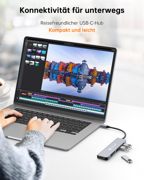 NOVOO R6 USB C Hub HDMI USB C Adapter mit MacBook Pro/Air M1 M2, Adapter USB C auf HDMI 4K, 3 x USB 3.0, Kartenleser SD & Micro SD, Multiport Dock kompatibel mit Dell Surface Lenovo Hp mehr Typ C Geräten- NVHUBGY06PDNS-2