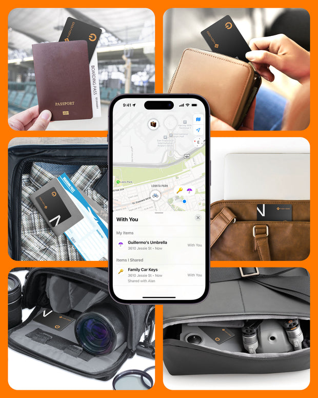 NOVOO Dünne Geldbörsen Tracker Karte Geldbörsenfinder Air Tag kompatibel mit Apple Find My (nur iOS), Gegenstände Item Finder für Gepäckanhänger, Handys, Reisepässe- NFC1-207C-N3