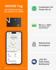 NOVOO Dünne Geldbörsen Tracker Karte Geldbörsenfinder Air Tag kompatibel mit Apple Find My (nur iOS), Gegenstände Item Finder für Gepäckanhänger, Handys, Reisepässe- NFC1-207C-N3
