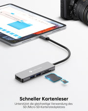 NOVOO R5 USB C Hub (5 in 1) Aluminium mit HDMI 4K Adapter, USB 3.0 Anschlüsse, 1 SD und 1 microSD Kartenleser für MacBook Pro 2015/2016/2017, neues MacBook 12-Zoll, Chromebook und mehr Type-C Geräte NH05S-605A