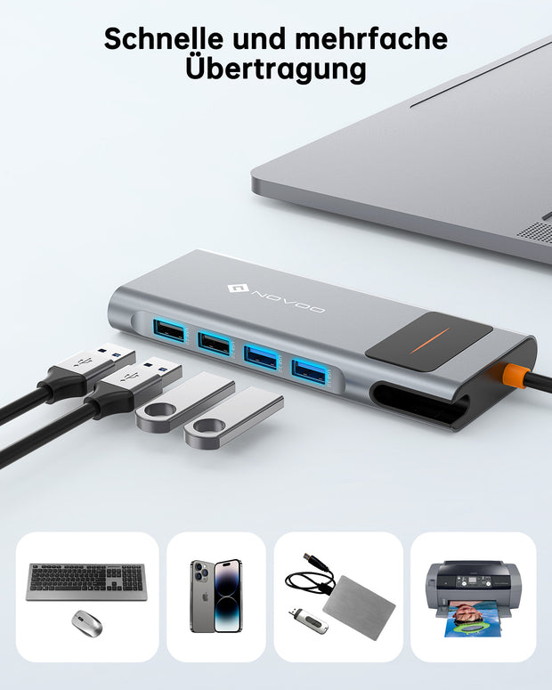NOVOO RM12 USB C Docking Station Triple Display 12 in 1 USB C Hub Multiport Adapter mit 2 HDMI VGA Ethernet 4 USB A 100W PD Audio/Mic, USB C Adapter Dock Dongle for MacBook M1 M2/Dell/Surface/HP/Lenovo-NHM12S-639A