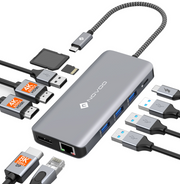 NOVOO RM11 Pro Docking Station 4K@60Hz USB C Hub Triple Display Dual HDMI mit DisplayPort USB C Adapter Multiport Docking Station 2 HDMI 4K,Gigabit Ethernet,100WPD,SD/TF,4xUSB für MacBook, andere USB C Laptops-NHM11D-111V3