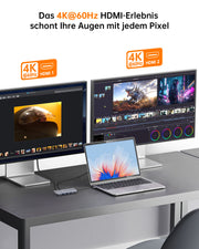 NOVOO RM11 Pro Docking Station 4K@60Hz USB C Hub Triple Display Dual HDMI mit DisplayPort USB C Adapter Multiport Docking Station 2 HDMI 4K,Gigabit Ethernet,100WPD,SD/TF,4xUSB für MacBook, andere USB C Laptops-NHM11D-111V3