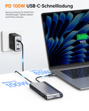 NOVOO USB C Docking Station 4 Monitore 14-in-1 USB C Hub mit 4K@120Hz DisplayPort,2 HDMI 4K@60Hz,VGA,4xUSB-A +1USB-C Datenübertragung,PD 100W,Gigabit Ethernet,SD/TF,Audio/Mic für MacBook Dell Lenovo- NHM14S-632B1