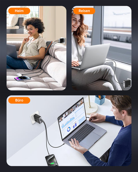 NOVOO 120W USB C Ladegerät GaN Ⅲ 3-Port USB C Netzteil Schnellladegerät mit 2 PD 100W Typ-C-Kabeln Wandladegerät für MacBook Pro 14'',Dell XPS 13,iPad Pro,iPhone 15,Galaxy S23,Note20,Apple Watch- NCEU120D-255C2