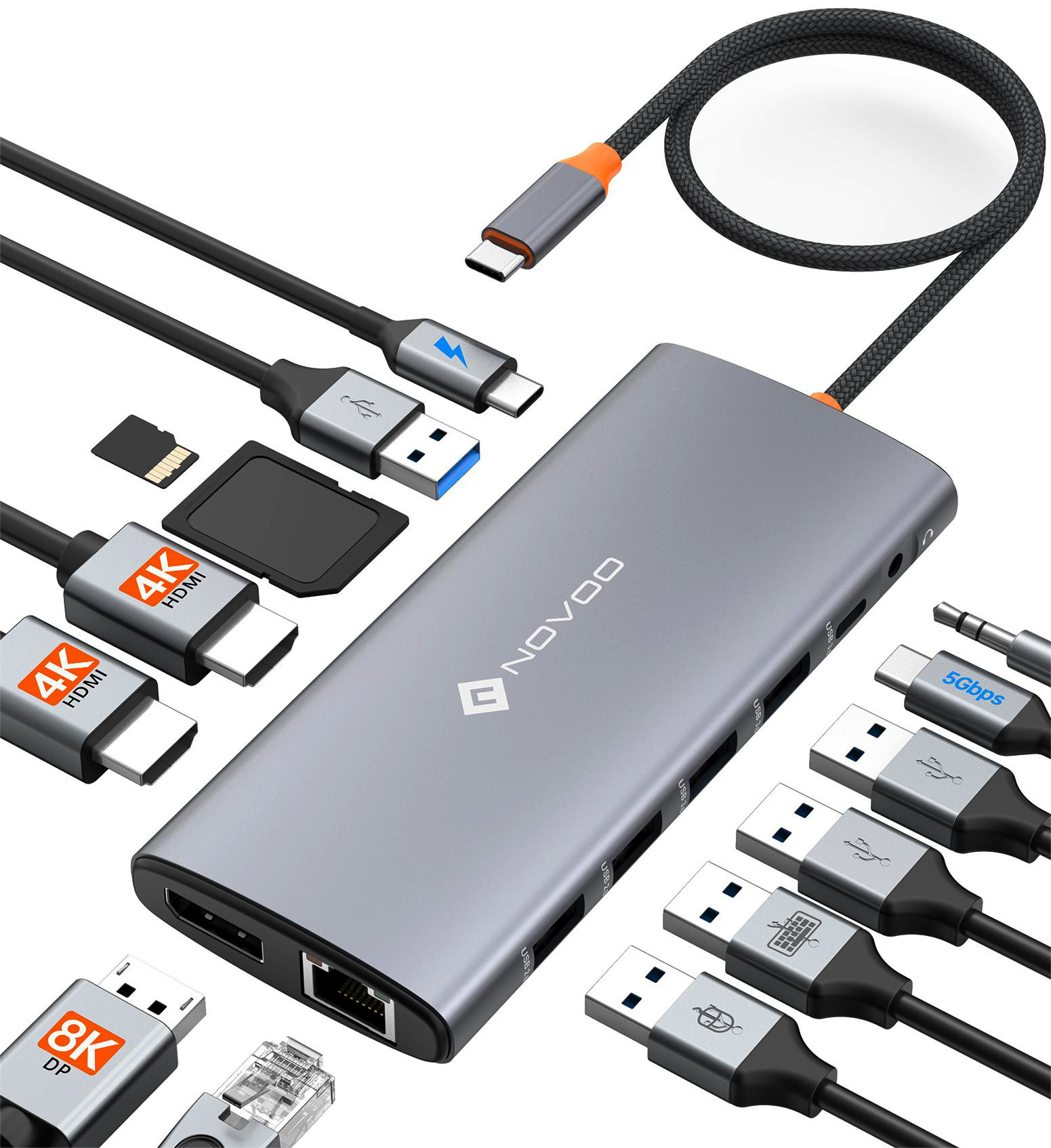 NOVOO USB C Hub 4K HDMI USB C Adapter Docking Station with 100W PD, 4K HDMI NOVOO USB C Hub 4K HDMI USB C Adapter Docking Station with 100W PD, 4K HDMI