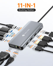 NOVOO Docking Station Triple Display USB C Hub Dual 4K HDMI+VGA USB C Adapter,Gigabit Ethernet RJ45, PD 100W,4 USB Datenports,SD/TF Kartenleser Multiport für MacBook M1 M2 Dell Lenovo Surface Laptops-RM11 NHM11D-111S2