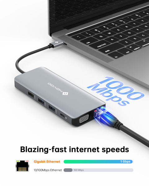 NOVOO Docking Station Triple Display USB C Hub Dual 4K HDMI+VGA USB C Adapter,Gigabit Ethernet RJ45, PD 100W,4 USB Datenports,SD/TF Kartenleser Multiport für MacBook M1 M2 Dell Lenovo Surface Laptops-RM11 NHM11D-111S2