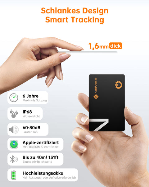 NOVOO Air Tag Karte Wallet Tracker Card Thin 1,6mm Smart Bluetooth Tag 6 Jahre Batterielebensdauer Kompatibel mit Apple Wo ist? APP (nur iOS),GPS Item Finder für Geldbörse,Gepäckanhänger - 2 Pack- NFC1-207C-2