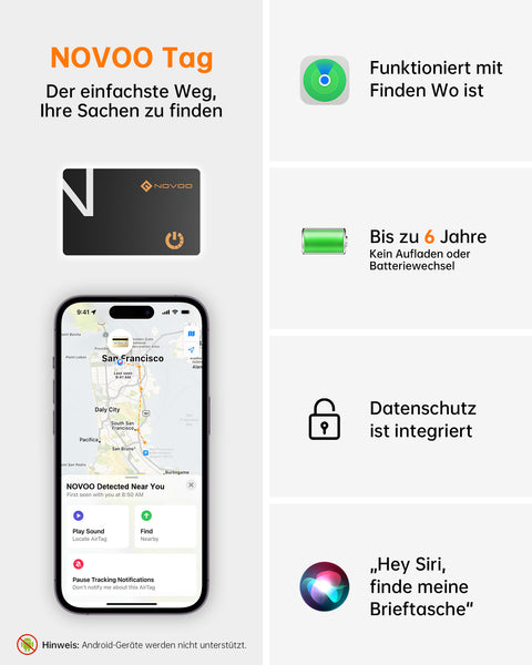 NOVOO Air Tag Karte Wallet Tracker Card Thin 1,6mm Smart Bluetooth Tag 6 Jahre Batterielebensdauer Kompatibel mit Apple Wo ist? APP (nur iOS),GPS Item Finder für Geldbörse,Gepäckanhänger - 2 Pack- NFC1-207C-2