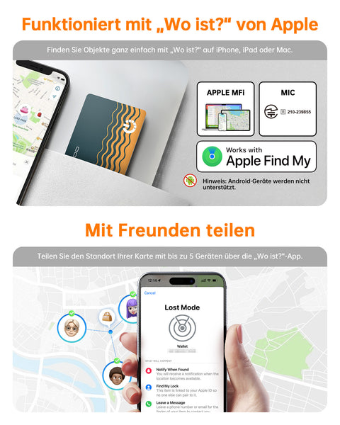 NOVOO Air Tag Karte Smart Wallet Tracker Card Bluetooth Tag Thin 1,6mm Batterielebensdauer 6 Jahre Kompatibel mit Apple Wo ist? APP (nur iOS),GPS Item Finder für Geldbörse,Gepäckanhänger,Reisepass- NFC2-207C