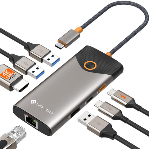 NOVOO USB C Hub 4K@60Hz HDMI Gigabit Ethernet 7-in-1 USB C Adapter MacBook Pro Air Dock,4K HDMI,3USB-A+1USB-C Datenanschlüsse,100W PD Docking Station für MacBook,Surface,Dell und mehr Typ C Geräten- NH07D-168D