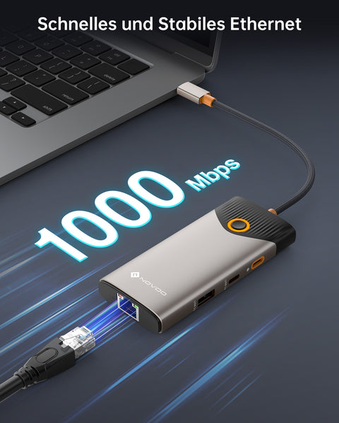 NOVOO USB C Hub 4K@60Hz HDMI Gigabit Ethernet 7-in-1 USB C Adapter MacBook Pro Air Dock,4K HDMI,3USB-A+1USB-C Datenanschlüsse,100W PD Docking Station für MacBook,Surface,Dell und mehr Typ C Geräten- NH07D-168D