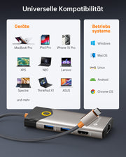NOVOO USB C Hub 4K@60Hz HDMI Gigabit Ethernet 7-in-1 USB C Adapter MacBook Pro Air Dock,4K HDMI,3USB-A+1USB-C Datenanschlüsse,100W PD Docking Station für MacBook,Surface,Dell und mehr Typ C Geräten- NH07D-168D