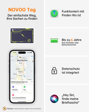 NOVOO Air Tag Karte Wallet Tracker Card Thin 1,6mm Smart Bluetooth Tag Kompatibel mit Apple Wo ist? APP (nur iOS), 6 Jahre Batterielebensdauer GPS Item Finder für Geldbörse,Gepäckanhänger,Reisepass- NFC1-207C-VL