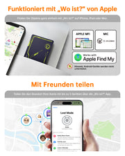 NOVOO Air Tag Karte Wallet Tracker Card Thin 1,6mm Smart Bluetooth Tag Kompatibel mit Apple Wo ist? APP (nur iOS), 6 Jahre Batterielebensdauer GPS Item Finder für Geldbörse,Gepäckanhänger,Reisepass- NFC1-207C-VL