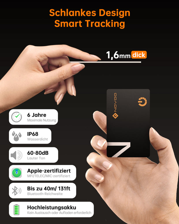 NOVOO Dünne Geldbörsen Tracker Karte Air Smart Tag Card funktioniert mit Apple Find My (nur iOS), Bluetooth Item Finder Gegenstandsortierer für Gepäckanhänger, Telefon, Reisepässe- NFC1-207C-N2