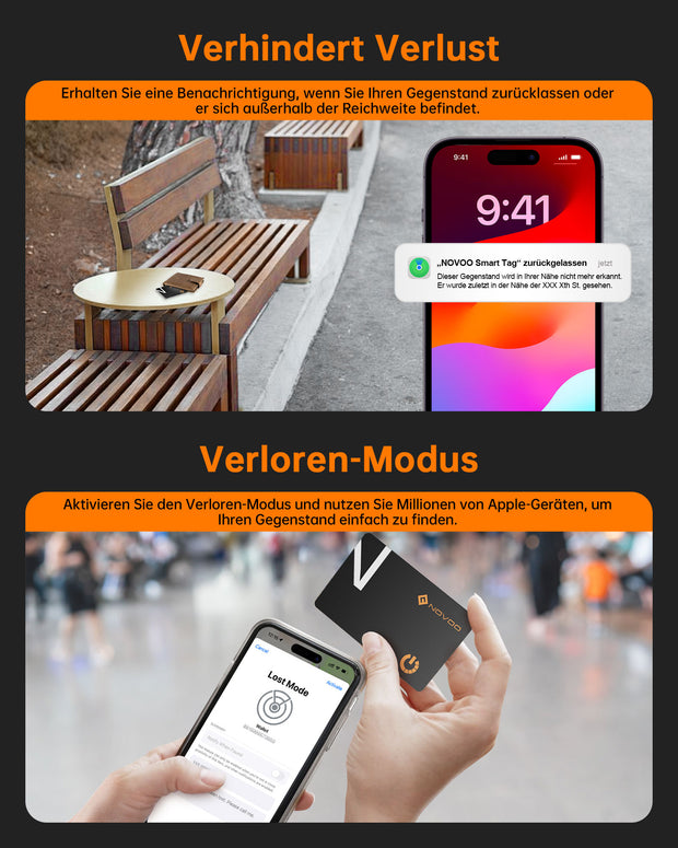 NOVOO Dünne Geldbörsen Tracker Karte Air Smart Tag Card funktioniert mit Apple Find My (nur iOS), Bluetooth Item Finder Gegenstandsortierer für Gepäckanhänger, Telefon, Reisepässe- NFC1-207C-N2