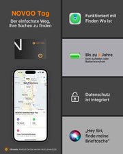 NOVOO Dünne Geldbörsen Tracker Karte Air Smart Tag Card funktioniert mit Apple Find My (nur iOS), Bluetooth Item Finder Gegenstandsortierer für Gepäckanhänger, Telefon, Reisepässe- NFC1-207C-N2
