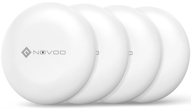 NOVOO Air Tag Schlüsselfinder Smart Tracker Kompatibel mit Apple Wo ist? APP(iOS) und Google,Mein Gerät Finden”APP(Android) Bluetooth KeyFinder Austauschbarer Akku für Gepäck,Taschen,Koffer-4er Pack- NFT1-206G-4