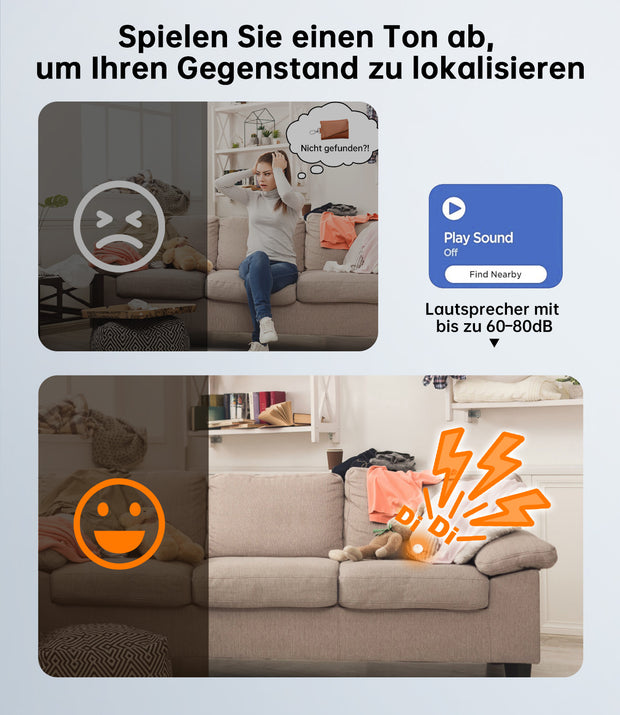 NOVOO Air Tag Schlüsselfinder Smart Tracker Kompatibel mit Apple Wo ist? APP(iOS) und Google,Mein Gerät Finden”APP(Android) Bluetooth KeyFinder Austauschbarer Akku für Gepäck,Taschen,Koffer-4er Pack- NFT1-206G-4