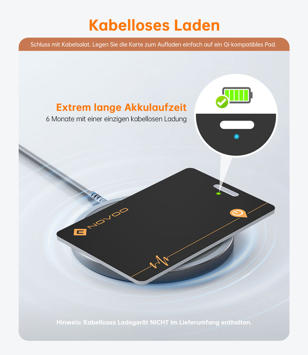 NOVOO Dünne Geldbörsen Tracker Wiederaufladbarer Air Tag Karte mit Apple Find My (nur iOS) Smart Bluetooth Geldbörsenfinder IP68 Wasserdicht SmartTag Card kompatibel für Wallet, Reisepässe, Gepäck- NFC3-207A