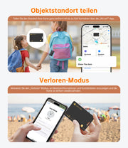 NOVOO Dünne Geldbörsen Tracker Wiederaufladbarer Air Tag Karte mit Apple Find My (nur iOS) Smart Bluetooth Geldbörsenfinder IP68 Wasserdicht SmartTag Card kompatibel für Wallet, Reisepässe, Gepäck- NFC3-207A