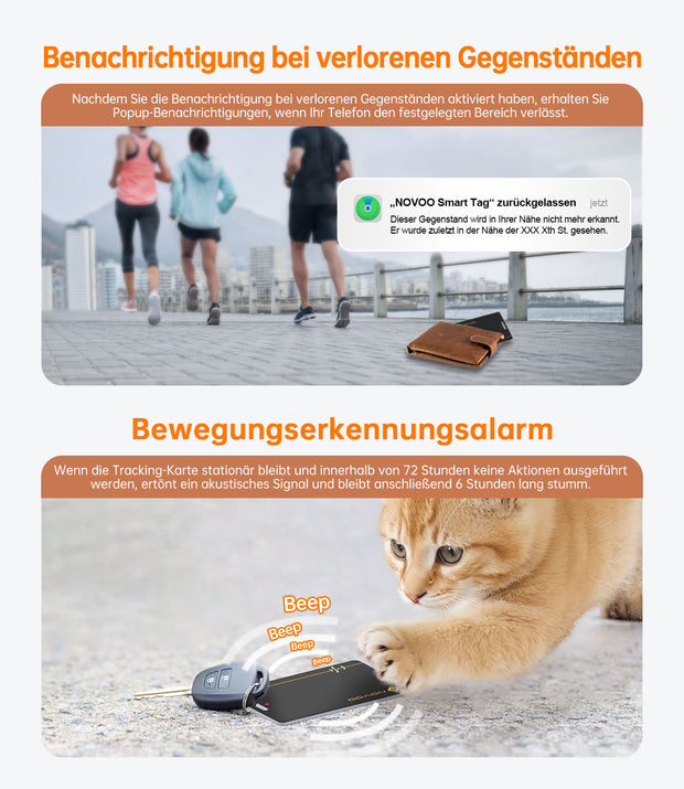 NOVOO Dünne Geldbörsen Tracker Wiederaufladbarer Air Tag Karte mit Apple Find My (nur iOS) Smart Bluetooth Geldbörsenfinder IP68 Wasserdicht SmartTag Card kompatibel für Wallet, Reisepässe, Gepäck- NFC3-207A