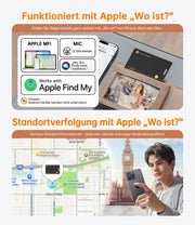NOVOO Dünne Geldbörsen Tracker Wiederaufladbarer Air Tag Karte mit Apple Find My (nur iOS) Smart Bluetooth Geldbörsenfinder IP68 Wasserdicht SmartTag Card kompatibel für Wallet, Reisepässe, Gepäck- NFC3-207A