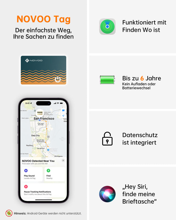 NOVOO Air Tag Karte Wallet Tracker Card Thin 1.6mm Geldbörsenfinder Kompatibel mit Apple Wo ist? APP (iOS NUR, Android Not Supported) Item Finder für Reisekoffer/Geldbeutel/Koffer- NFC2-207C-N2